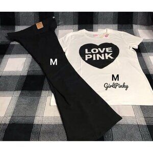 victoria secret PINK flare foldover leggings WITH LOGO TEE SIZE MEDIUM